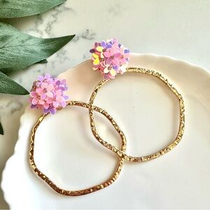 2/$30🌵 Fairycore Pink Purple Sequin Flower Bouquet Earrings Gold Hoop Gift NEW